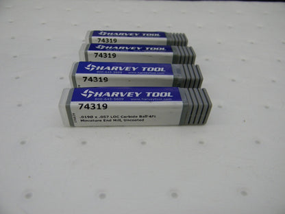 HARVEY TOOL 0.019 Diam, 0.057 LOC 4FL Solid Carbide Ball End Mill  QTY 4 74319