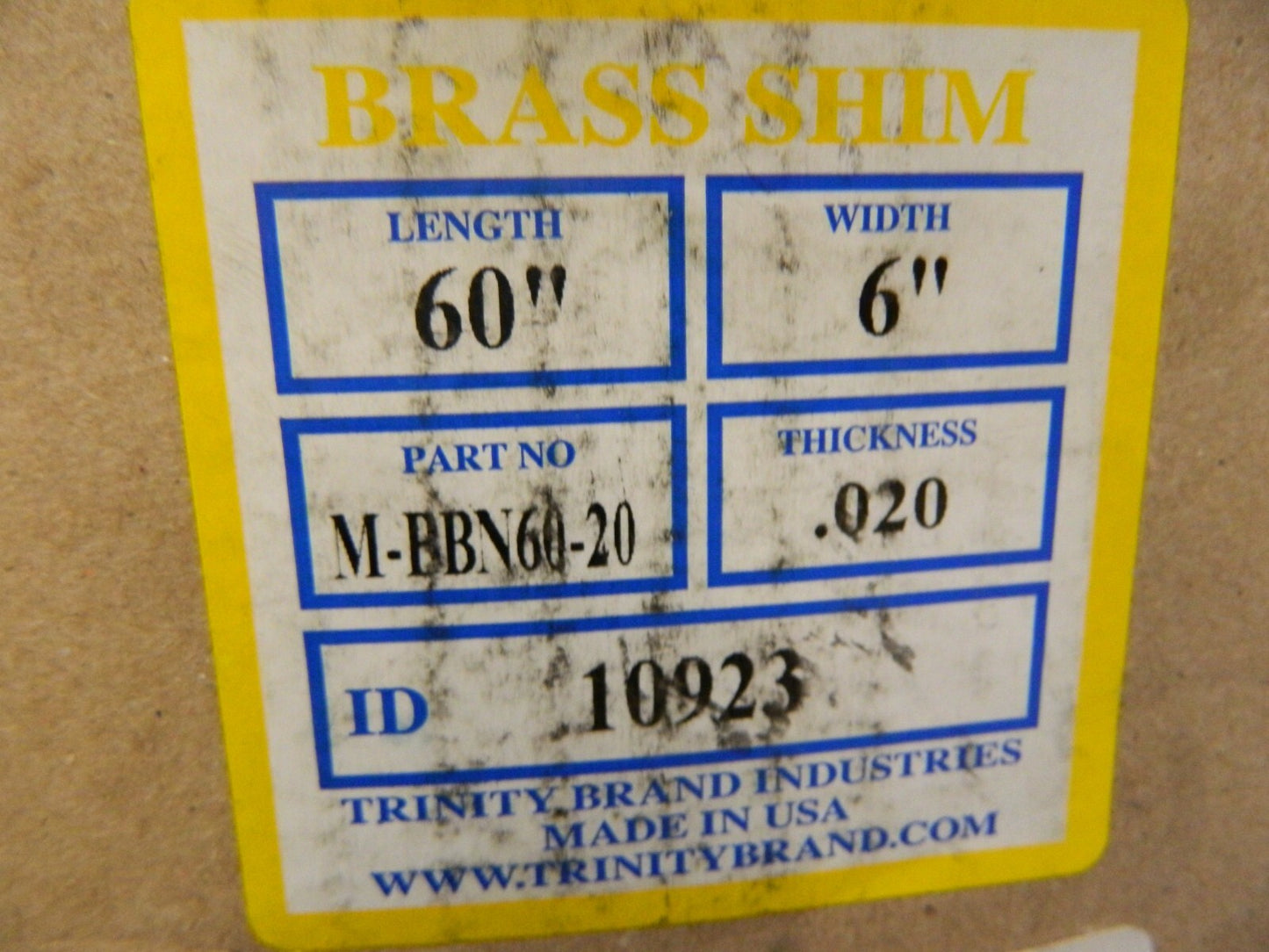 Shim Stock: 0.006'' Thick, 60'' Long, 6" Wide, 260 Alloy Brass M-BBN60-6