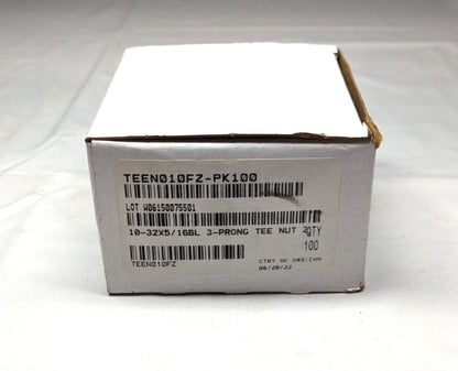 #10-32 Zinc-Plated 3 Prong Tee Nut  *BOX OF 100*  TNUTFI-100-100BX
