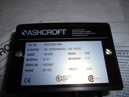 Ashcroft Temperature Switch Watertight Single Set-point 150/260F T424T10030BX260