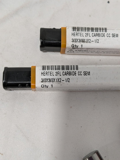(2) Hertel Square End Mill: 3/8" Dia, 1" LOC, 2 Flute, Solid Carbide 88247838