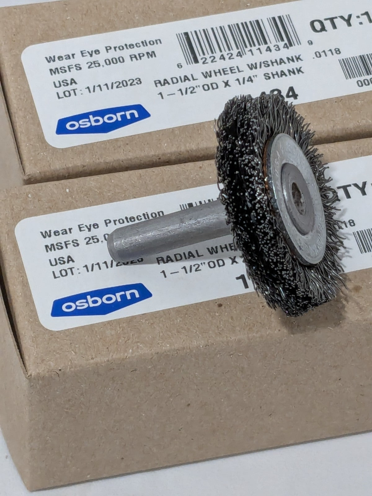 Osborn Wheel Brush: 1-1/2" Dia, 3/8" Face, 0.0118" Wire Dia Qty 2 11434