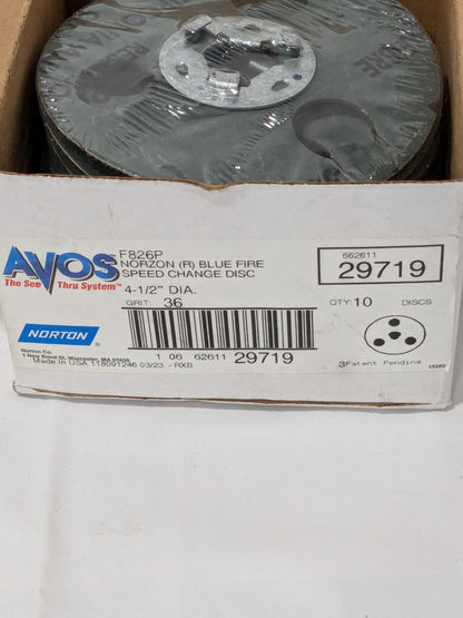 Norton Fiber Disc: 4-1/2" Disc Dia, 5/8-11 Hole, 36 Grit Box of 10 66261129