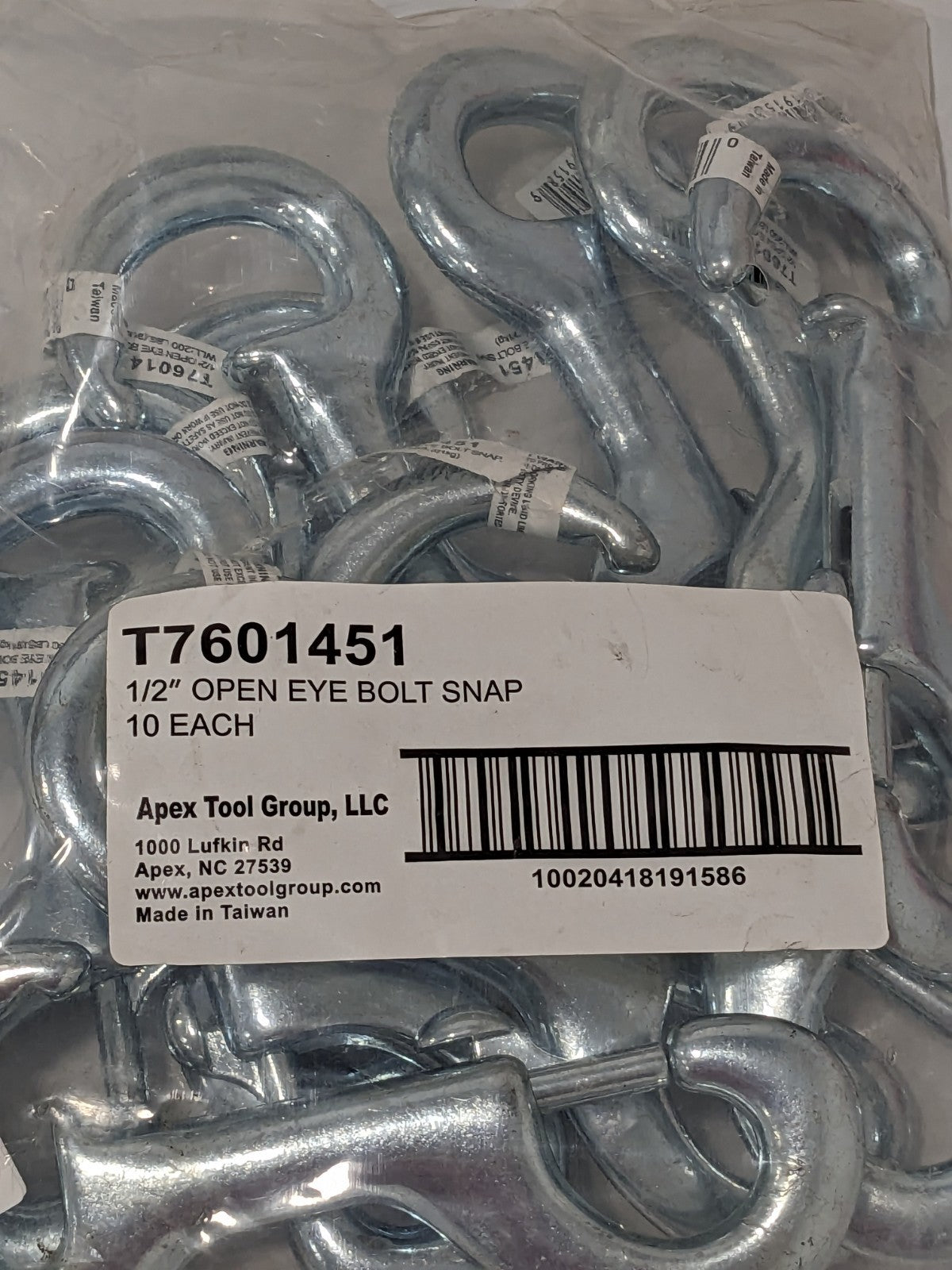 Apex Tool Group 1/2" Open Eye Bolt Sanp Qty 10 T7601451