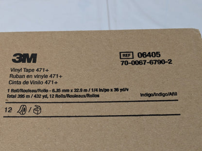 12 PK 3M Indigo Vinyl Tape Rolls 471+ 1/4" X 36 YD 06405