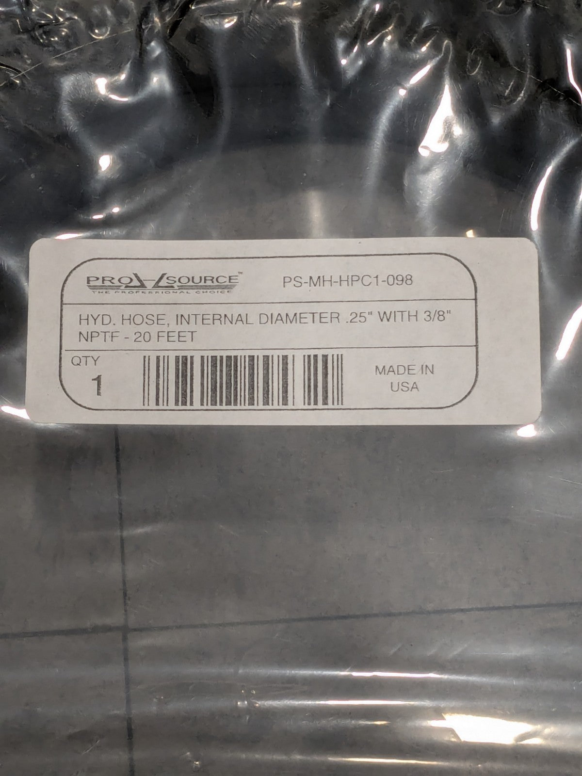 Pro-Source Hydraulic Pump Hose: 1/4" ID, 20' OAL, Rubber PS-MH-HPC1-09