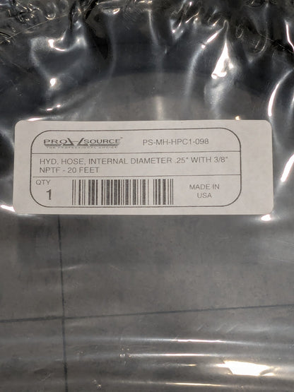 Pro-Source Hydraulic Pump Hose: 1/4" ID, 20' OAL, Rubber PS-MH-HPC1-09