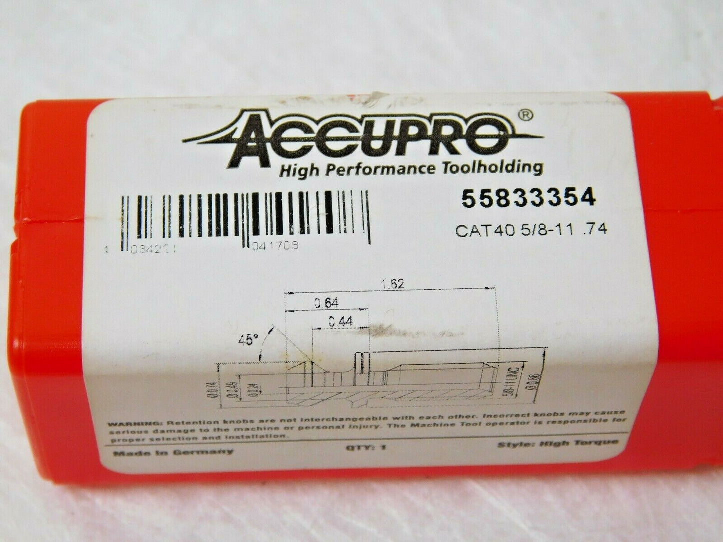 Accupro High Torque Retention Knobs CAT40 5/8-11 45° Angle Radius Qty 3 55833354