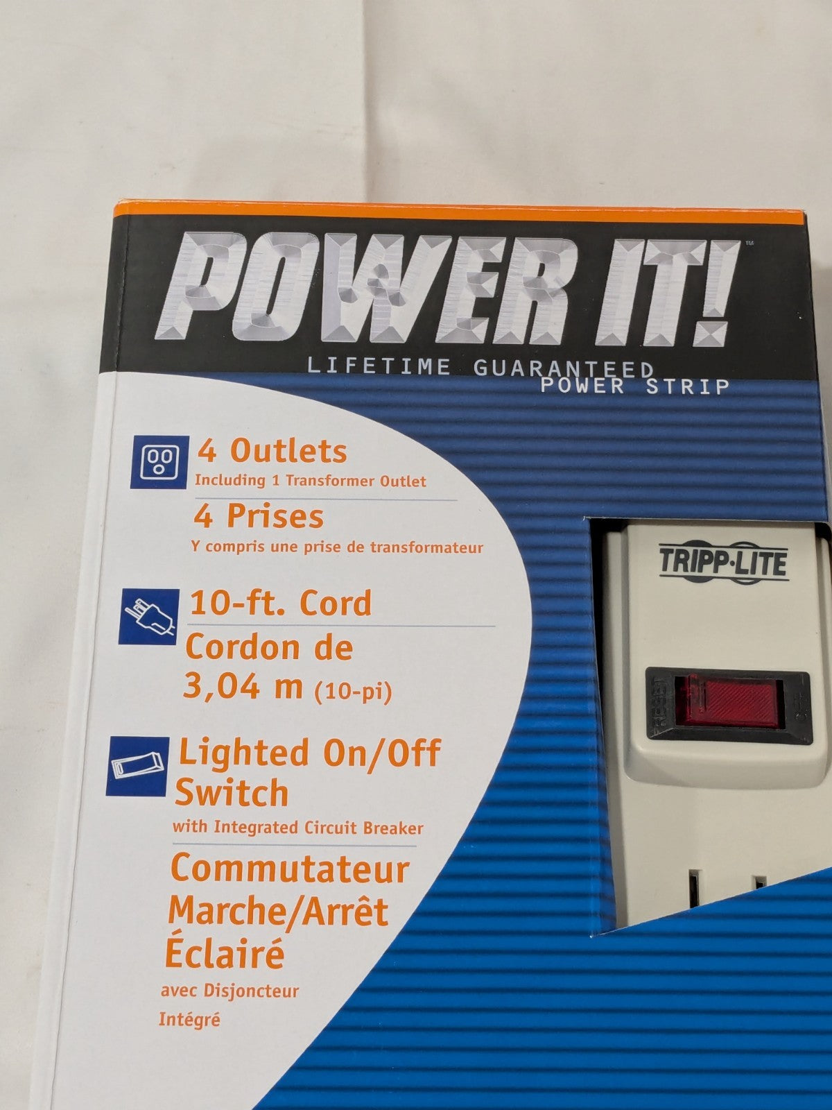 Tripp-Lite 4 Outlets, 120 VAC15 Amps, 10' Cord, Power Outlet Strip PS410