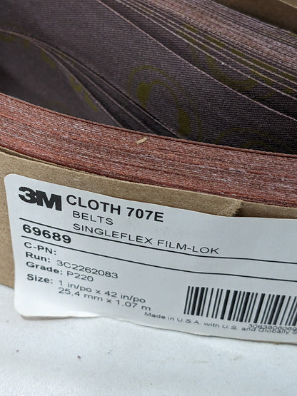 3M 707E x P220 Grit x 42.000" OAL Ceramic Cloth Belt Qty 50 7010516568
