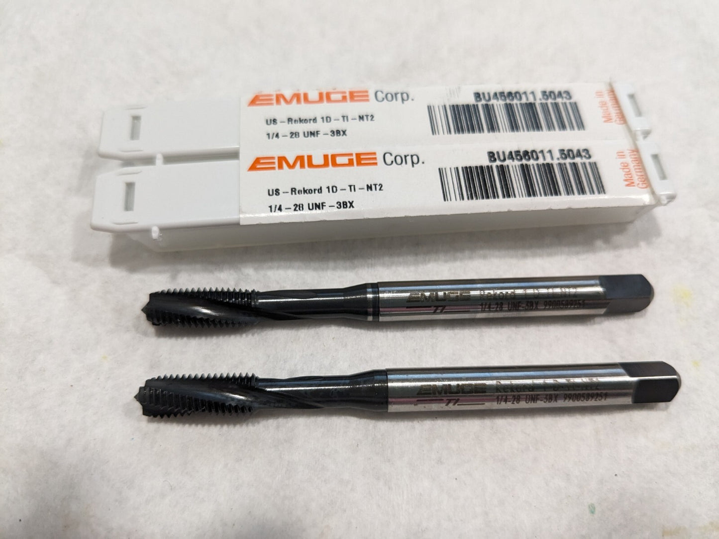 EMUGE Spiral Flute Taps 2pk: 1/4-28 UNF, 3 Fl BU456011.5043