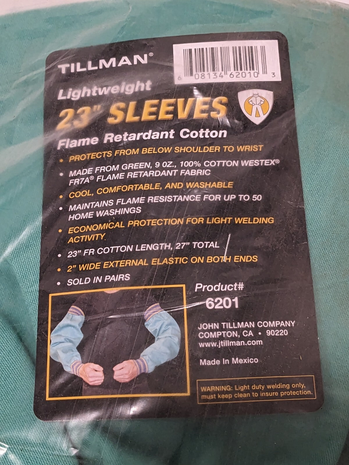 Tillman 9oz FR Cotton Protective Welding Sleeve W/Elastic Wrist&Top 6 Pairs 6201