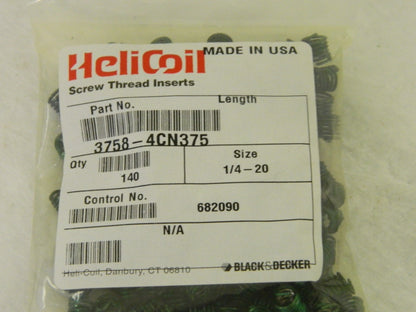 Heli-Coil Stainless Steel Screw Locking Insert 1/4" - 20 Bag of 140 3758-4C