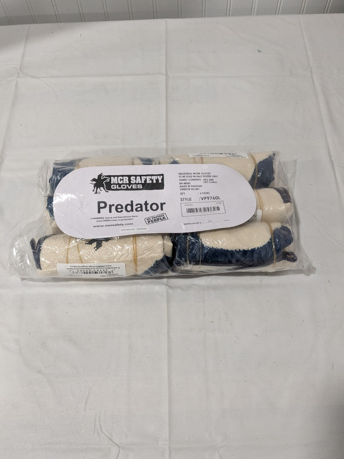 MCR SAFETY Gloves, Predator Supported Nitrile Palm Coated, Sz L Qty 6 VP9760L