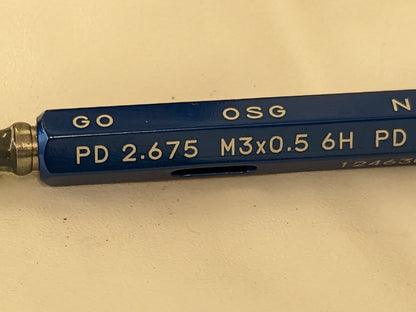 OSG Plug Thread Gage: M3x0.50 Thread 6H Class Double End 1500200100LF