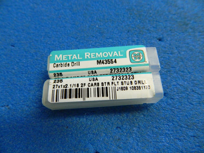 Metal Removal M43554 No.27 140° Straight Flute Solid Carbide Drills Qty 2 USA