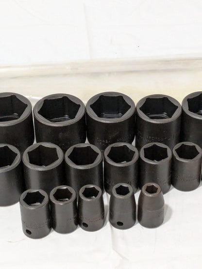 Proto Socket Set: Impact Standard, 19 Pc, 1/2" Drive, 3/8 to 1-1/2" J74106