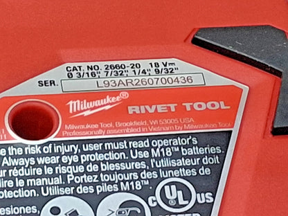 Milwaukee Tool M18 FUEL 1/4" Blind Rivet Tool w/ ONE-KEY Bare Tool 2660-20
