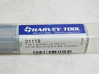 Harvey Tool Carbide Corner Rounding End Mill Double End .118"r x 5º 4FL 21118