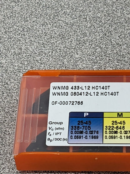HERTEL Turning Insert: WNMG 433L12 HC140T, Solid Carbide Qty 10 42802827