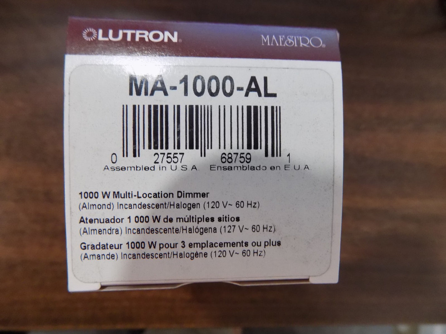 Lutron MA-1000-AL Maestro 1000W Incandescent / Halogen Dimmer Almond