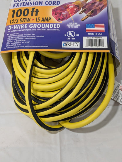 Work Smart Yellow/Black Extension Cord 100', 12/3 Gauge/Conductors 74100WSYB