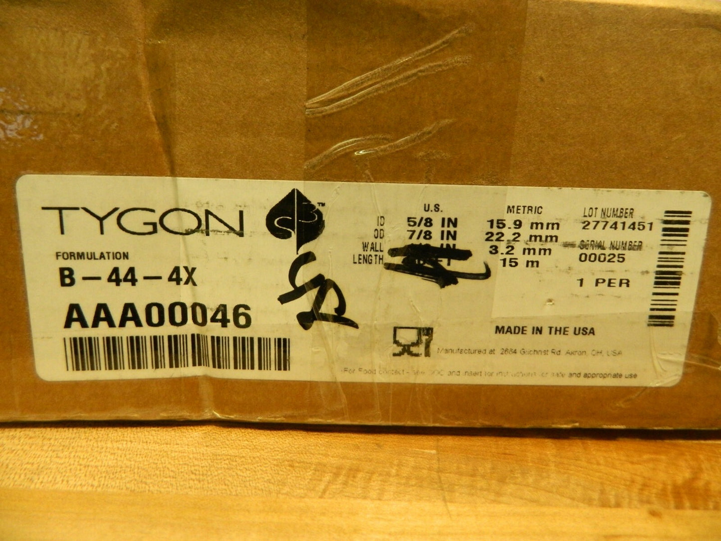Tygon Plastic Tube 5/8" ID 7/8" OD 1/8" Wall Thickness Approx. 48