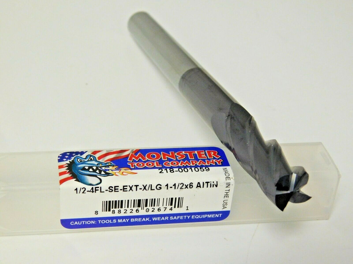 Monster Tool Carbide End Mill AlTiN 1/2" Dia x 6" OAL 4FL 130º Helix 2