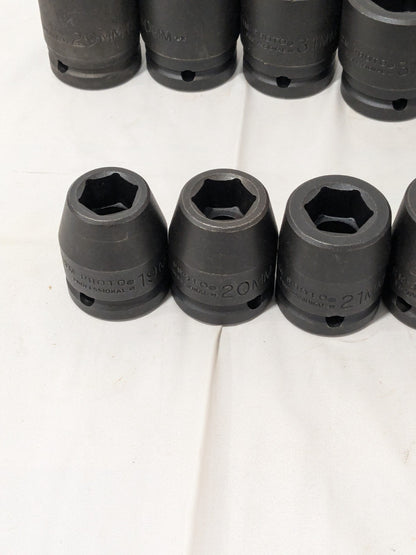 Proto Socket Set: Impact Standard, 16 Pc, 3/4" Drive, 19.00 to 36.00 mm J72103M