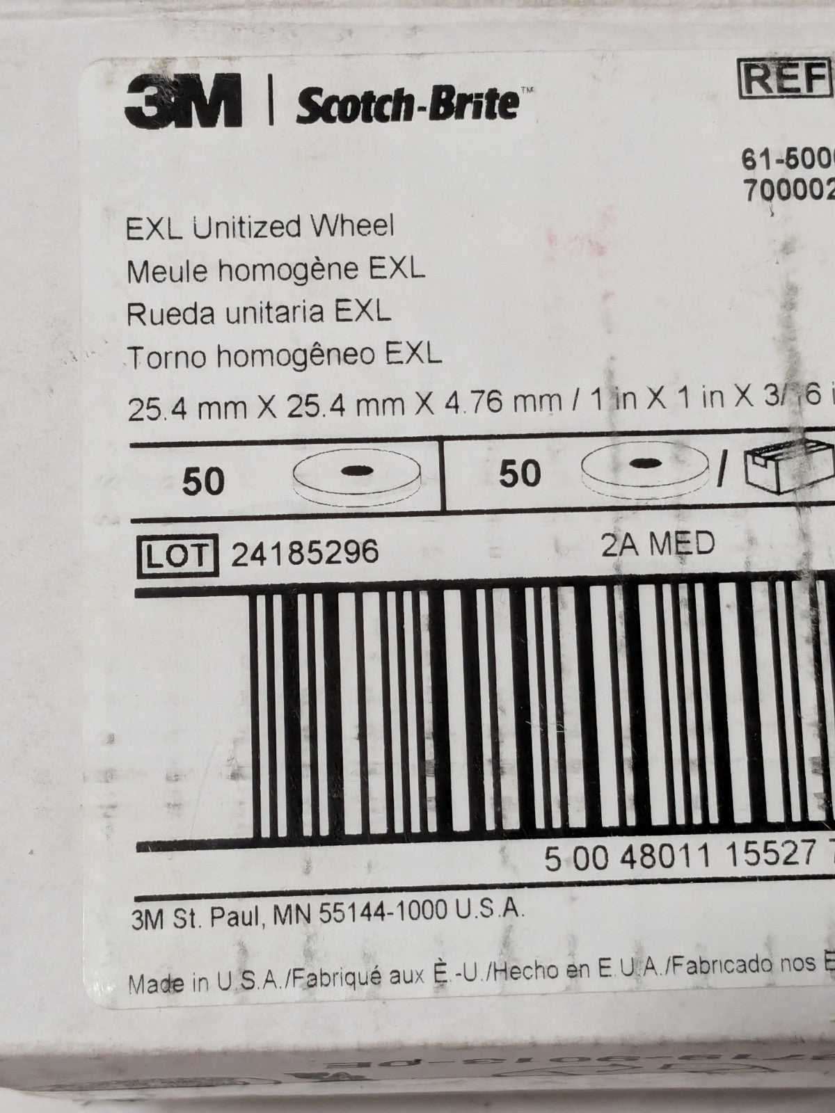 3M Scotch-Brite Deburring Wheel 1"x1"x3/16" 2A MED Qty 50 7000021281