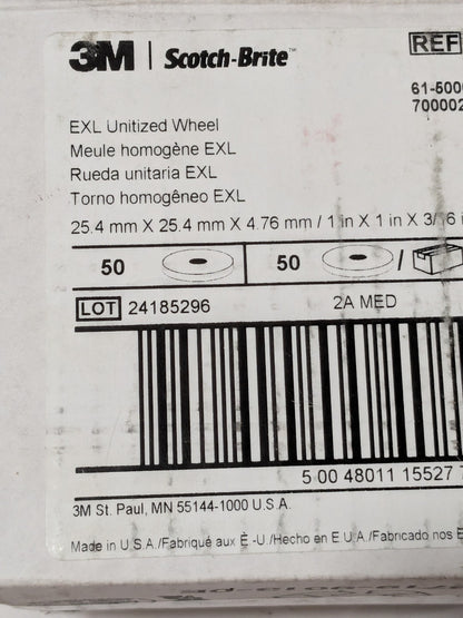 3M Scotch-Brite Deburring Wheel 1"x1"x3/16" 2A MED Qty 50 7000021281