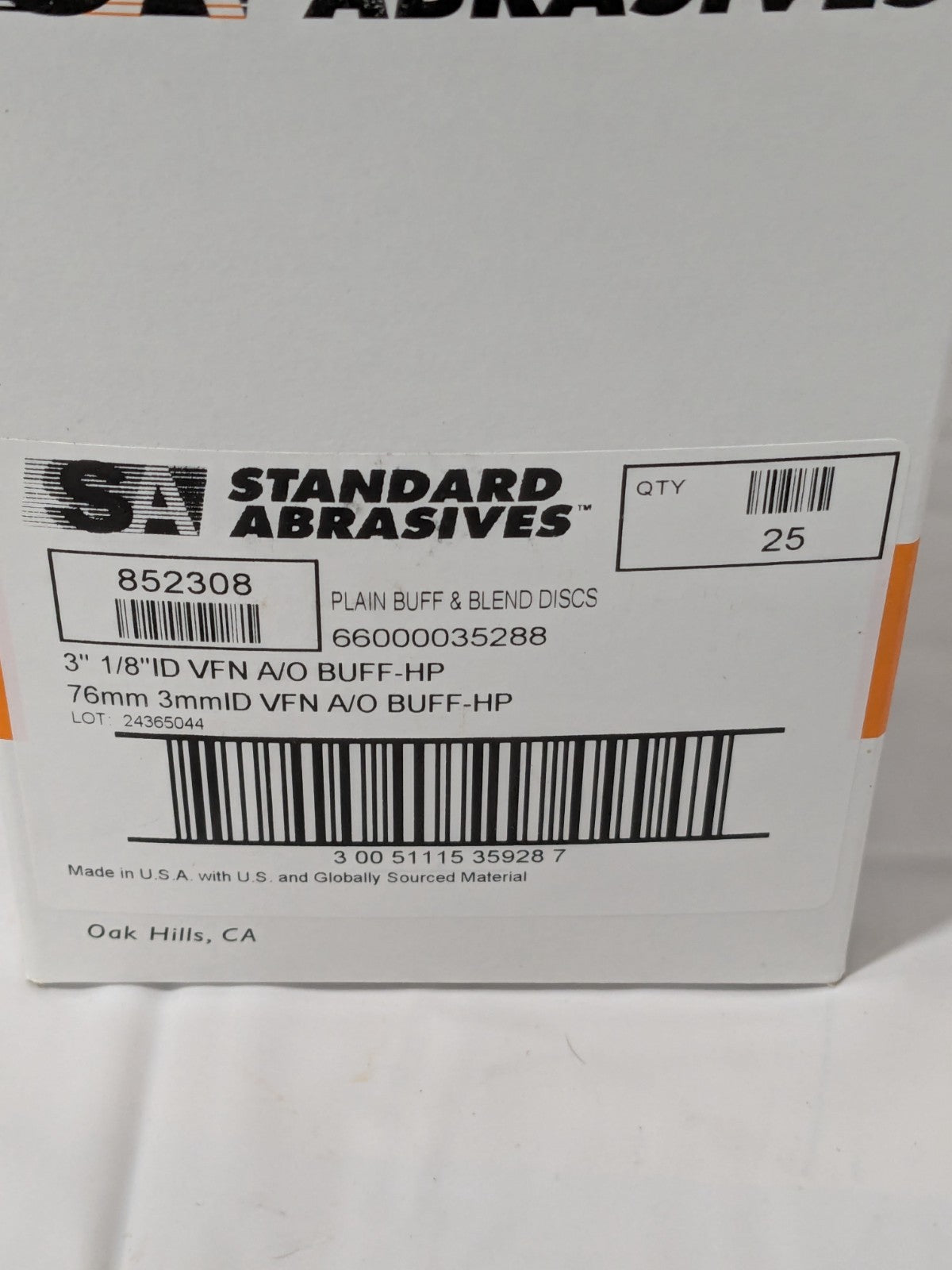 Standard Abrasives 3" X 1/8" Buff&amp;Blend HP Disc Box of 25 852308