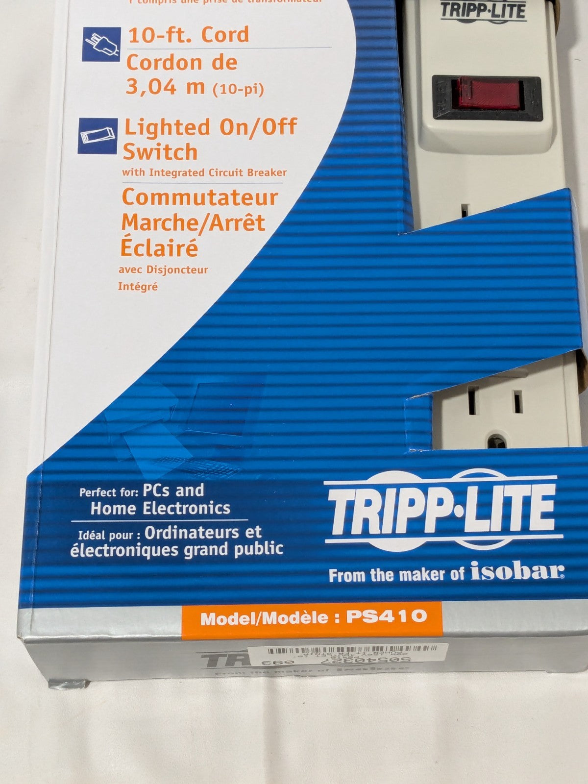 Tripp-Lite 4 Outlets, 120 VAC15 Amps, 10' Cord, Power Outlet Strip PS410