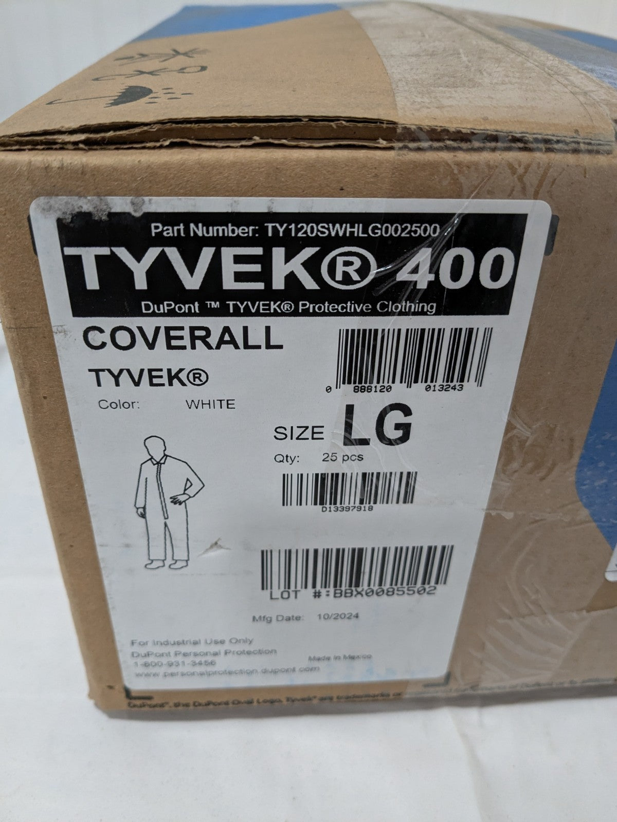 DUPONT  Disposable Coveralls Particle Protection  Sz L  Qty 25  TY120SWHLG002500