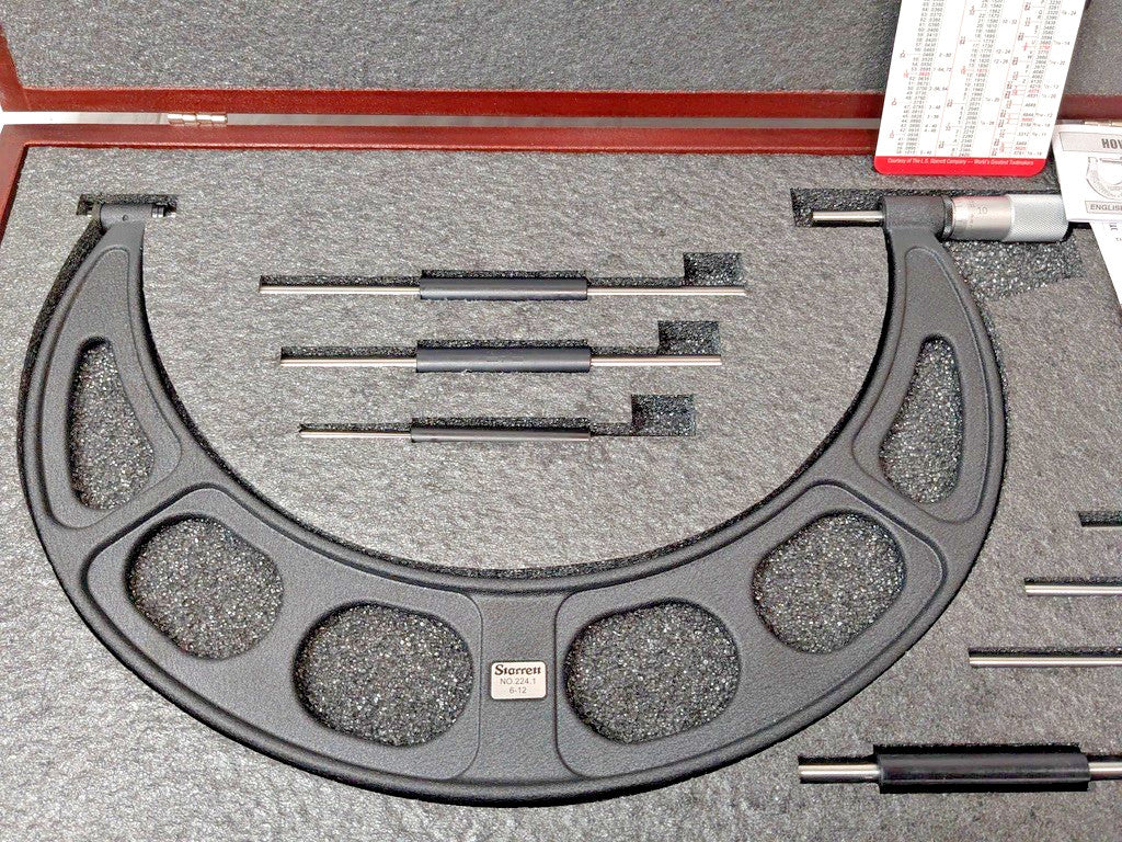 Starrett 6 Piece Mechanical Outside Micrometer Set 6 to 12" Range 72704