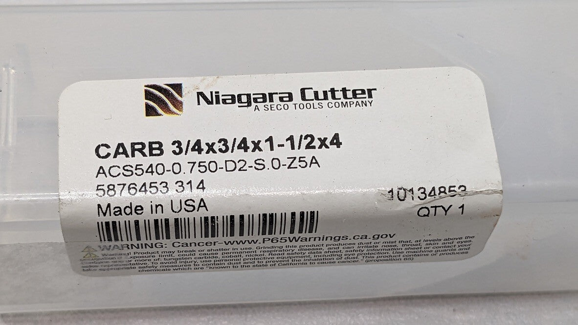 Niagara Cutter Carbide Square End Mill 3/4"Dia ACS540-0.750-D2-S.0-z5aA 101