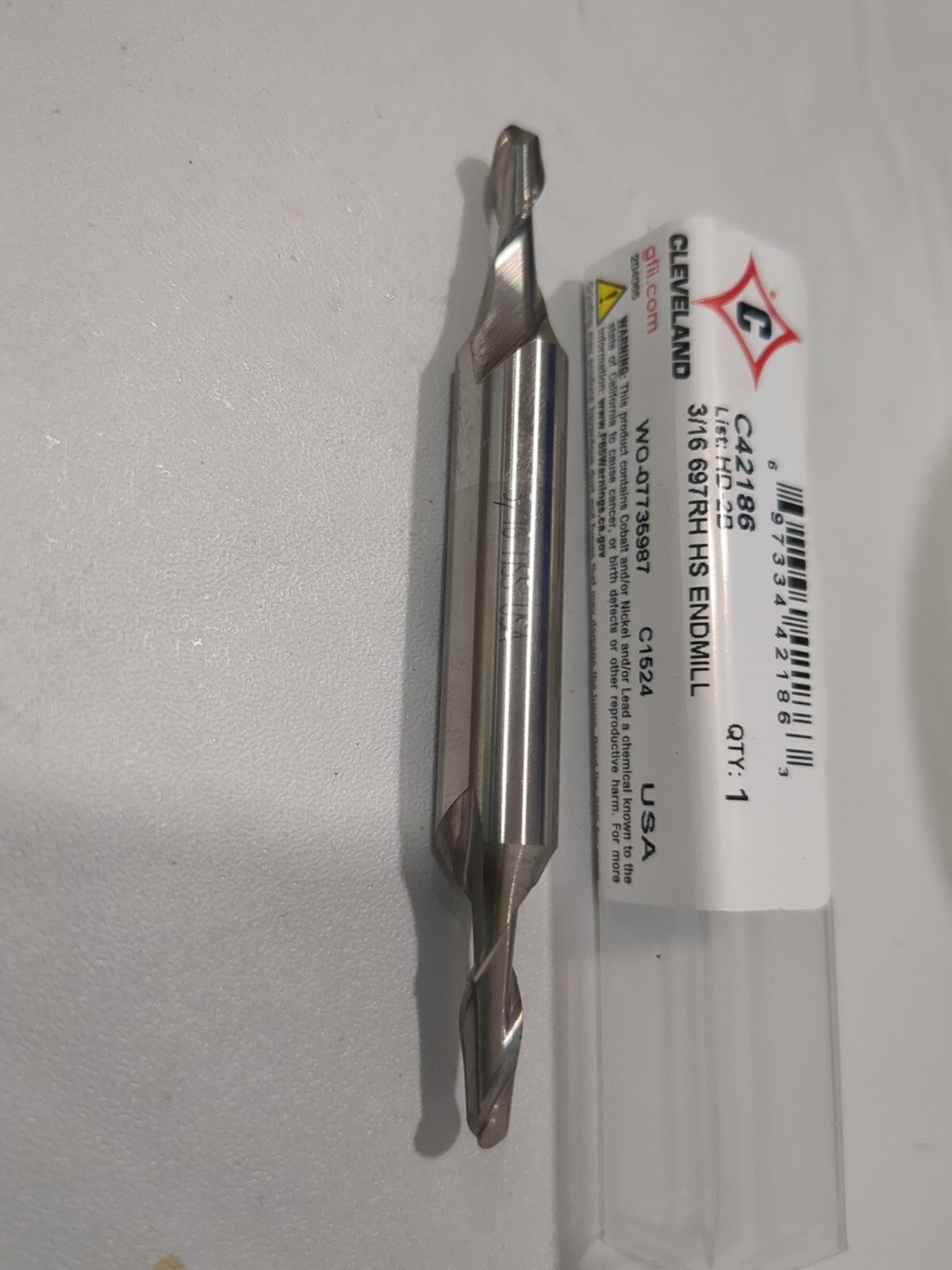 CLEVELAND Ball End Mill: 3/16" Dia, 7/16" LOC, 2 Fl HSS C42186