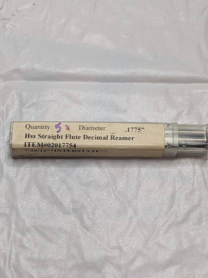 Interstate Chucking Reamer: 0.1775 Dia, Straight Flute Qty 5 02017754