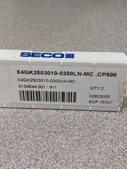 SECO Grooving Insert: X4GK2503010MC CP500, Solid Carbide Qty 2 02823005