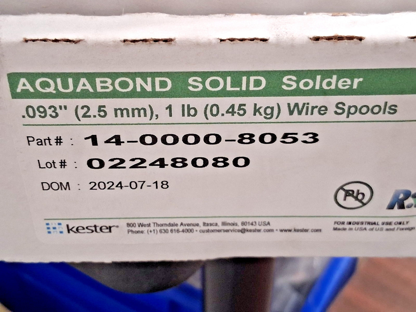 Kester SN95SB5 Lead Free Solid Solder Wire .093 Dia 14-0000-8053