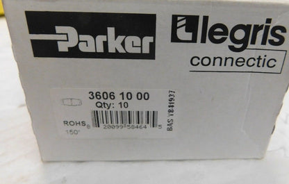 Parker Llegris Nickel Brass Push to Connect Tube Union QTY 10  3606 10 00