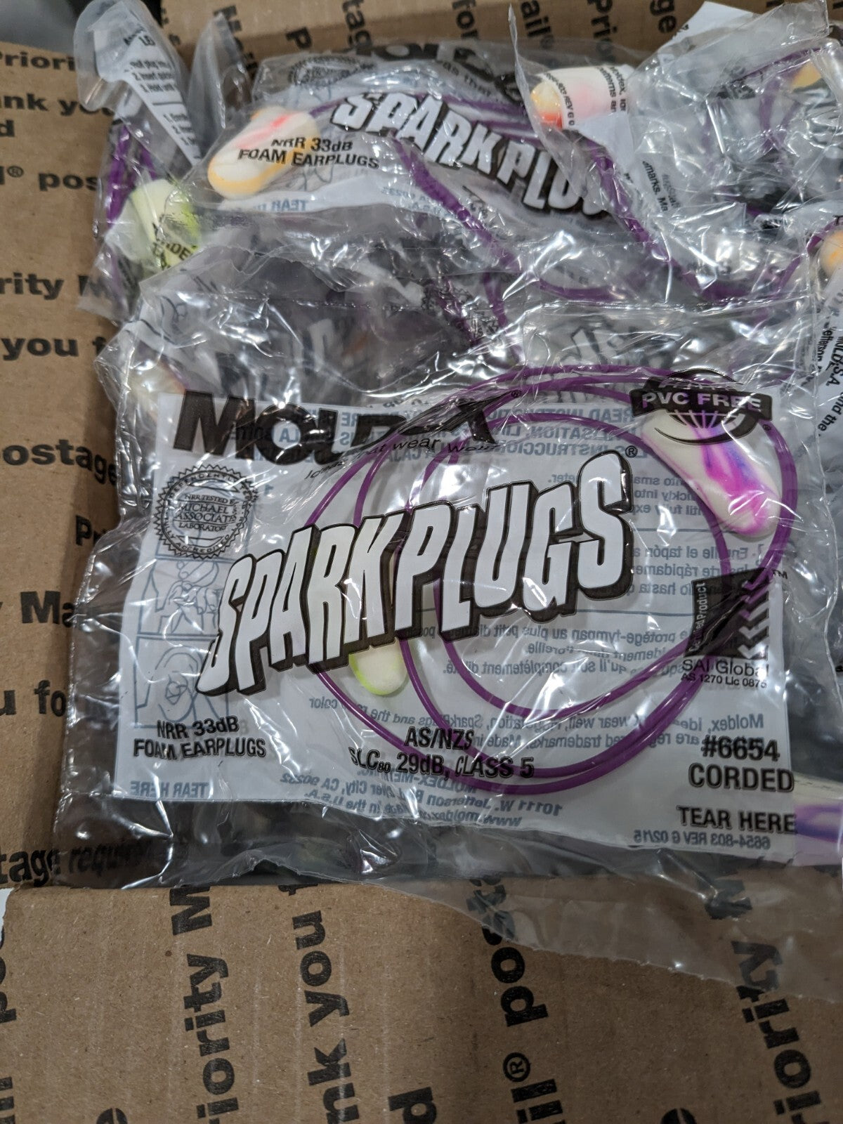MOLDEX Earplugs: 33 dB, Non-PVC Foam, Bullet, Roll Down, Corded Box of 100  6654