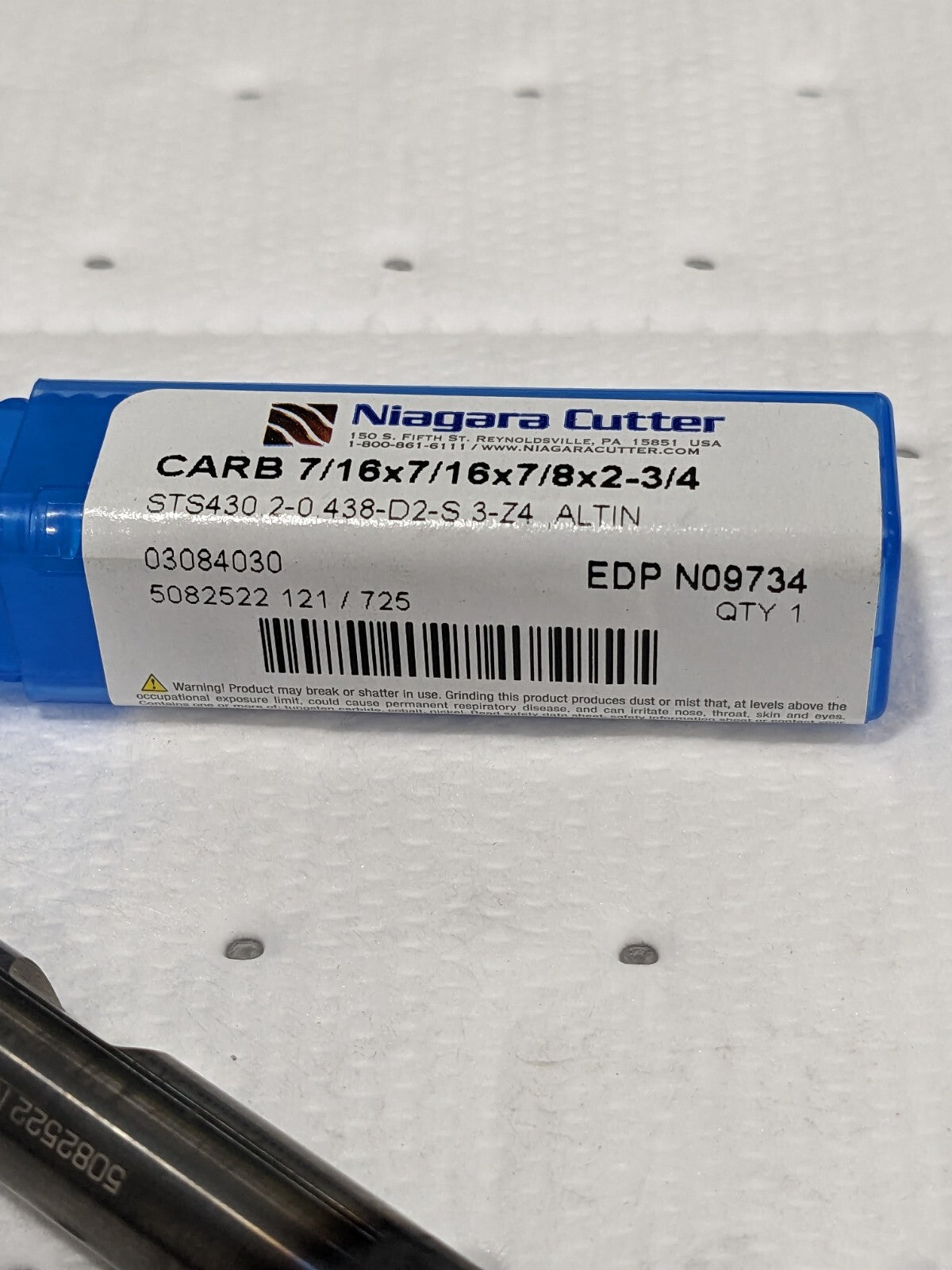 Niagara Cutter Square End Mill: 7/16" Dia, 7/8" LOC, 4 FL N09734