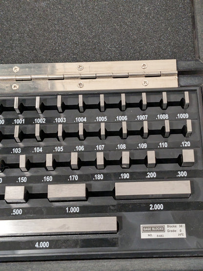 SPI Gage Block Set: 0.05 to 4'' Range, 36 Pc, Steel 30-914-6