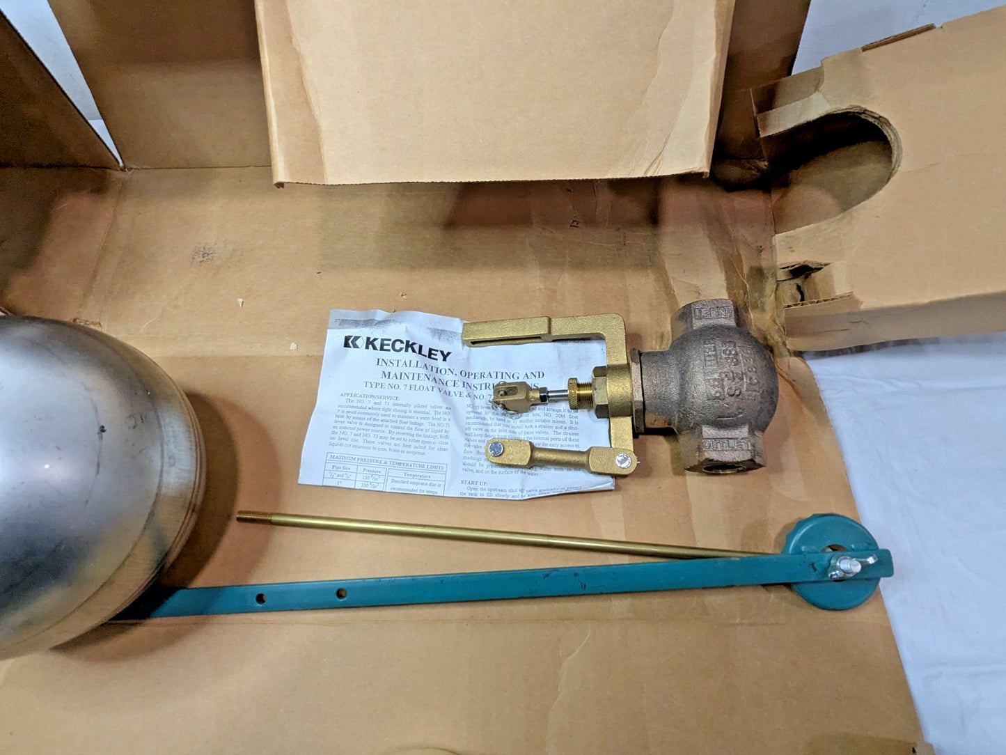 Keckley Type 7 Single Seat Float Valve Bronze Body & Bronze Trim 3/4 27 SG-BBBT