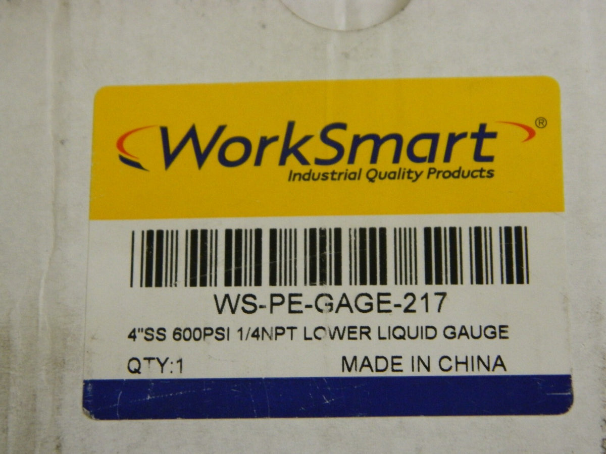 Work Smart Pressure Gauge 4" Dial 1/4 Thread 0-600 Scale Range WS-PE-GAGE-217