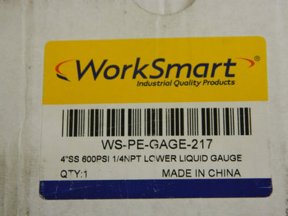 Work Smart Pressure Gauge 4" Dial 1/4 Thread 0-600 Scale Range WS-PE-GAGE-217