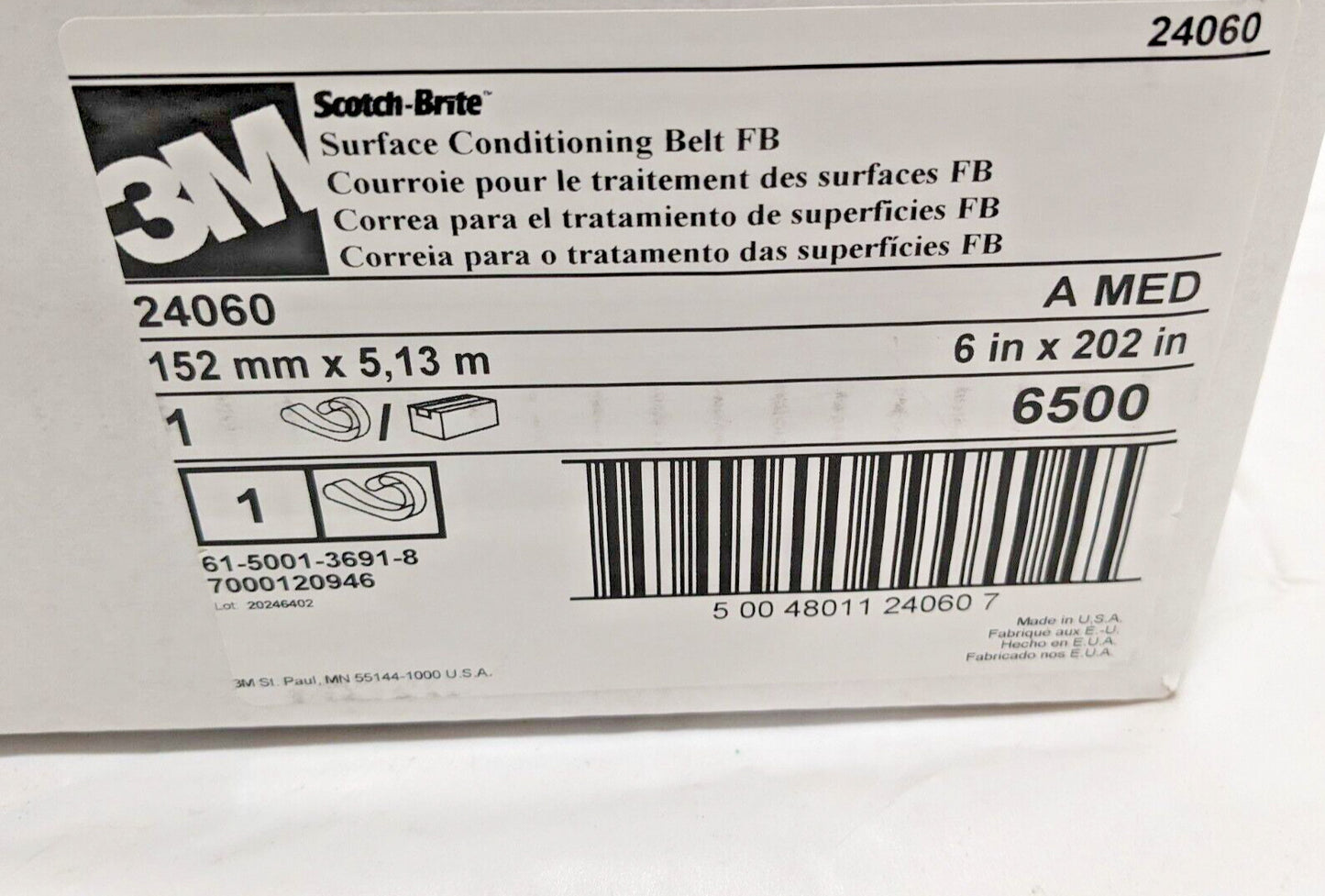 3M Scotch-Brite 24060 Surface Conditioning Belt FB A Medium 6" x 202" 7000120946