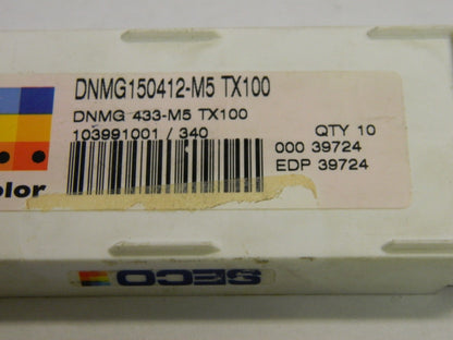 Seco Carbide Turning Inserts DNMG433-M5 Grade TX100 Qty. 10 39724