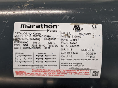 Marathon General Purpose Electric Motor 1.5 HP 3450 RPM 230/460v 3 Phase